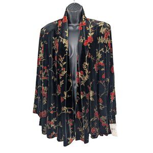 Vintage R & k Velvet Floral Drape Cardigan Open Front Jacket Glam Size 16W USA